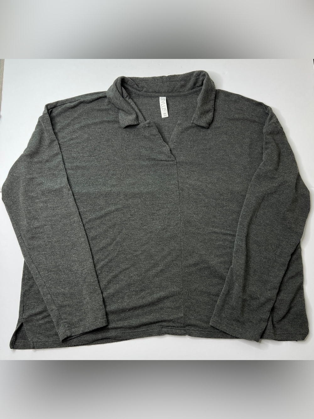 Stylus Dark Heather Gray Johnny Collar Long Sleeve Relaxed‎ Top XXL Loungewear